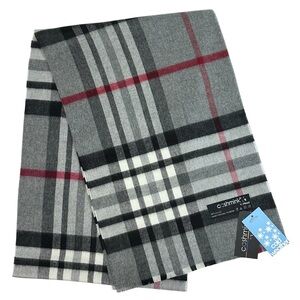 Cashmink Grey Black Red Plaid Unisex  Scarf - NEW